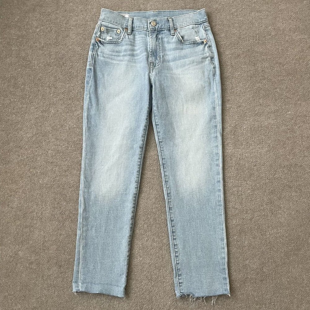 Gap Jeans Womens 25/0 Girlfriend Mid Rise Raw Hem Distressed Stretch Denim Pants